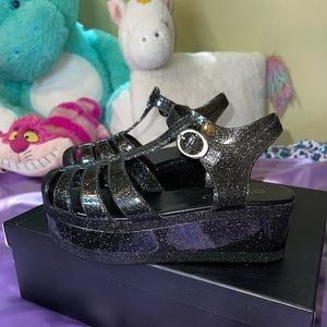 *Rare* *Black Sparkle Jelly Platform Sandals*✨